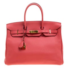 Hermes Rose Lipstick Togo Leather Gold Hardware Birkin 35 Bag