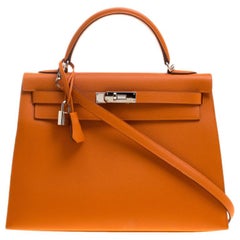 Hermes Orange Epsom Leather Palladium Hardware Kelly Sellier 32 Bag