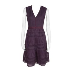 Burberry Purple Shadow Stripe Cerys A Line Sleeveless Dress S