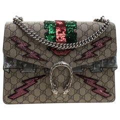 Gucci Beige GG Supreme Canvas Medium Dionysus Embroidered Shoulder Bag