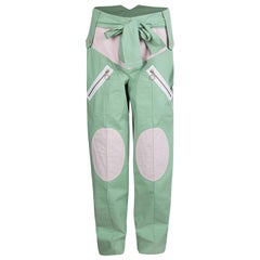 Chloe Green Cotton Contrast Trim and Knee Patch Detail Belted Pants M