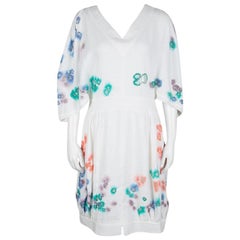 Used Fendi White Linen Cutout Detail V-Neck Dress S