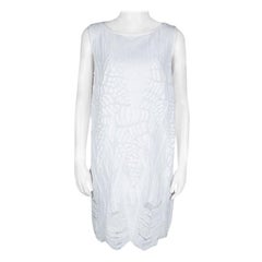 Fendi White Patterned Distressed Effect Sleeveless Dress M
