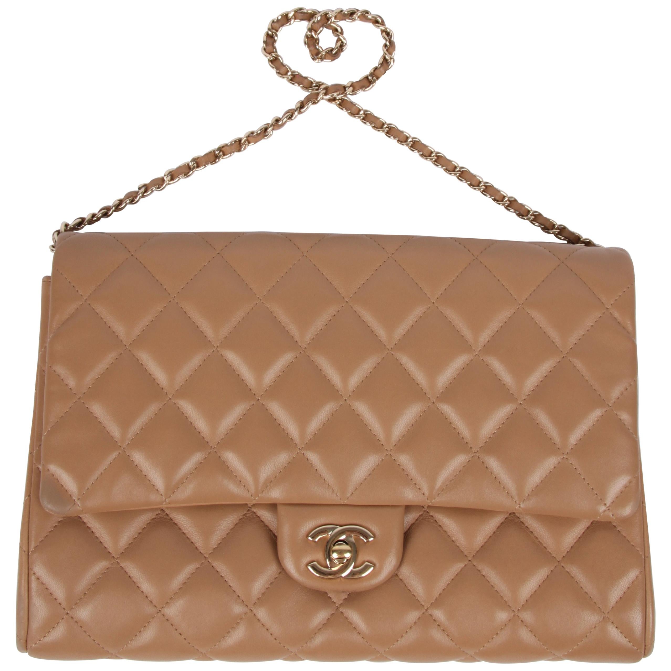 Chanel Quilted Clutch with Chain - beige