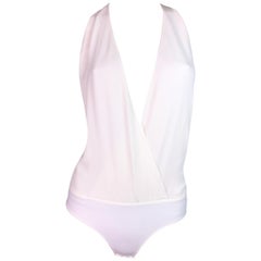 2011 Gucci Sheer Ivory Plunging Bodysuit Top