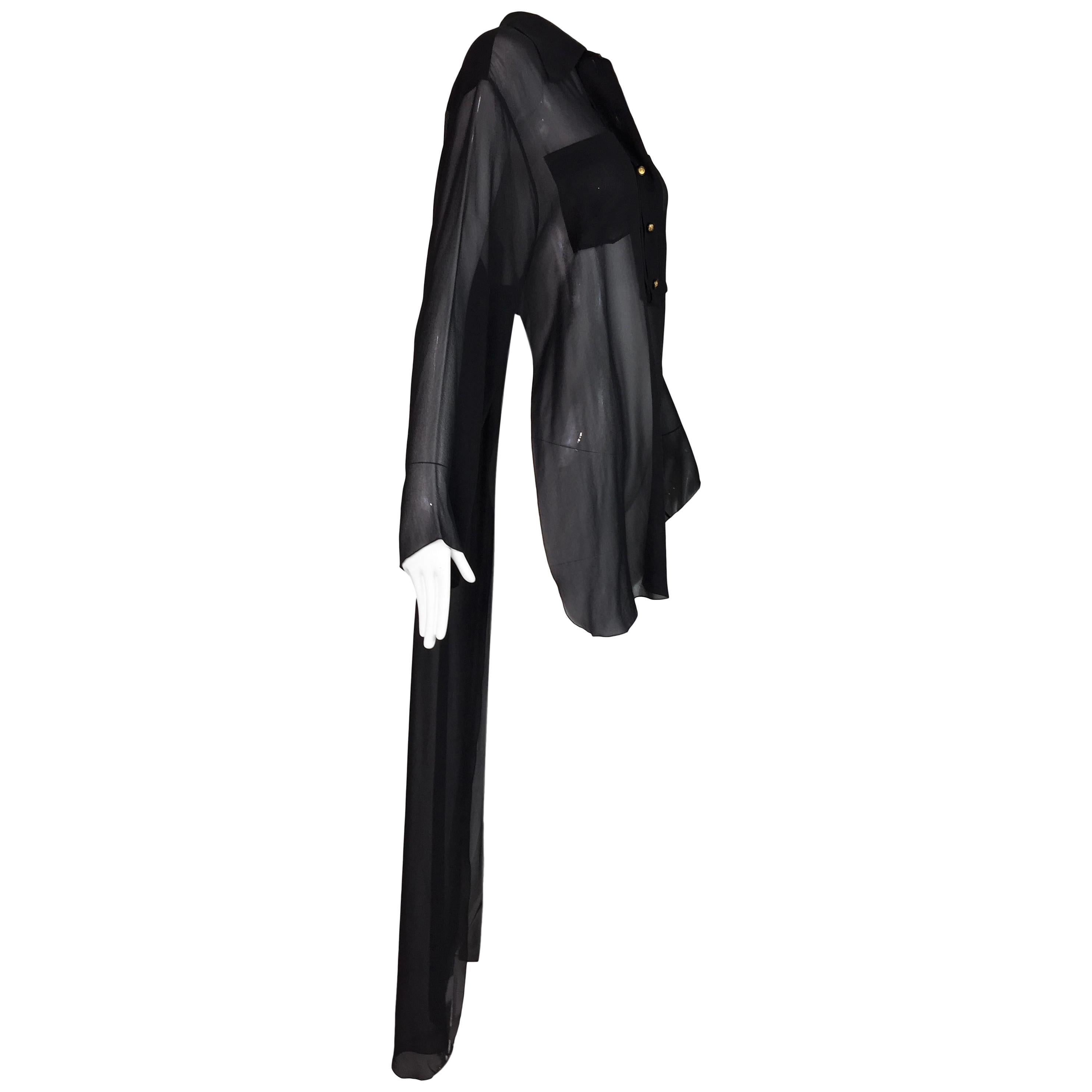NWT 1999 Chanel Sheer Black Silk Hi-Low Shirt Tunic Dress