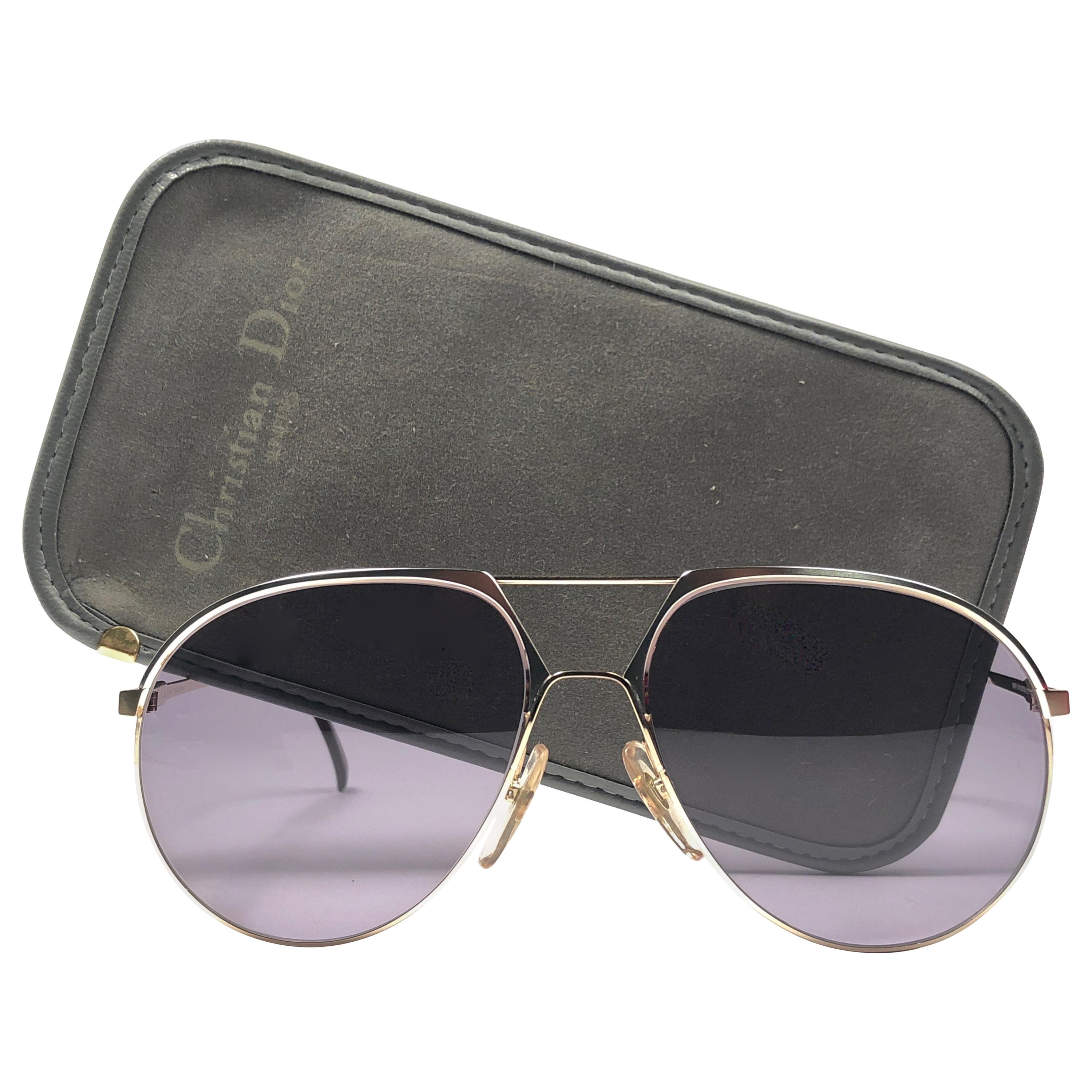 New Vintage Christian Dior Monsieur 2332 Gold Grey Sunglasses 1970's Austria