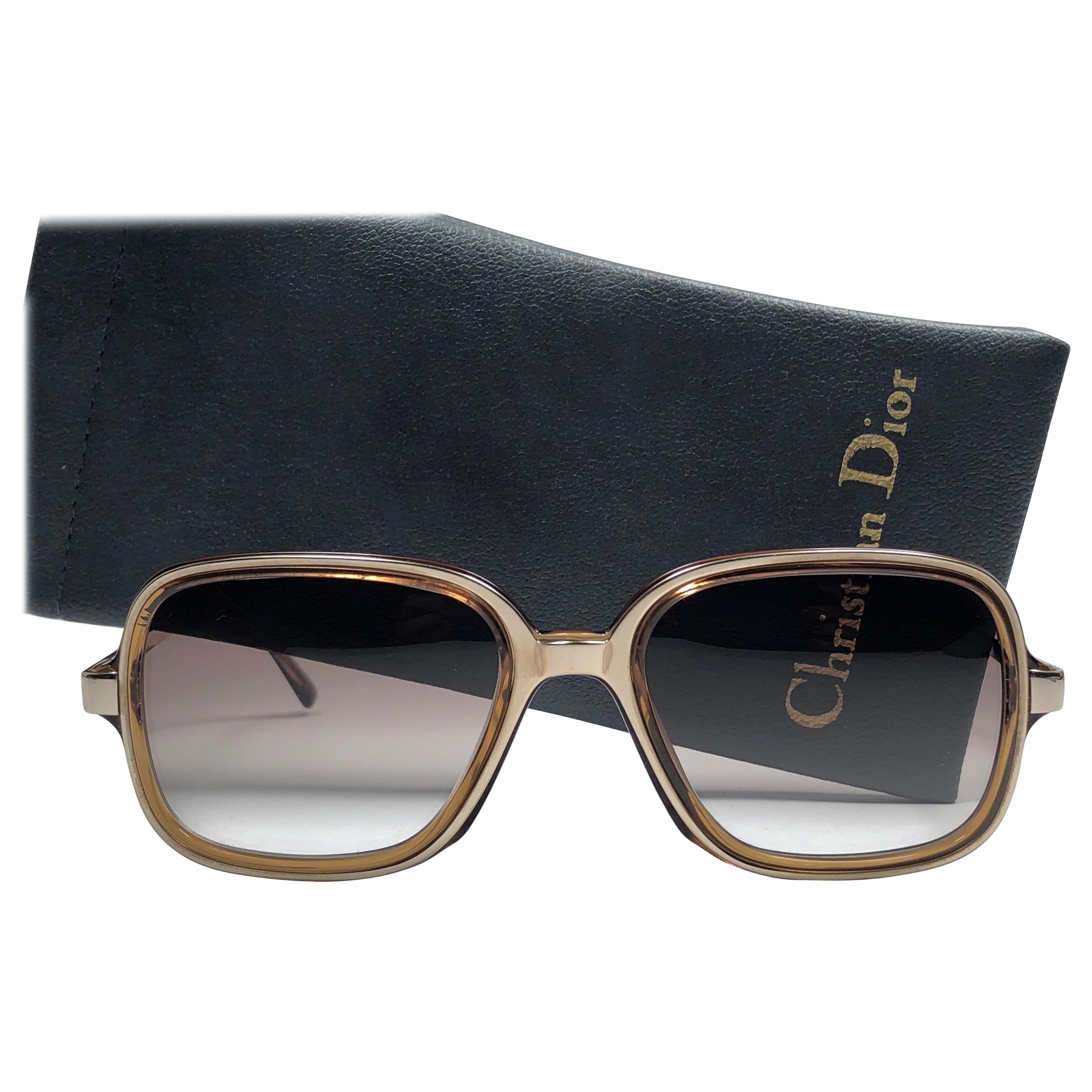 New Vintage Christian Dior Monsieur 2057 Gold Amber Sunglasses 1970's Austria