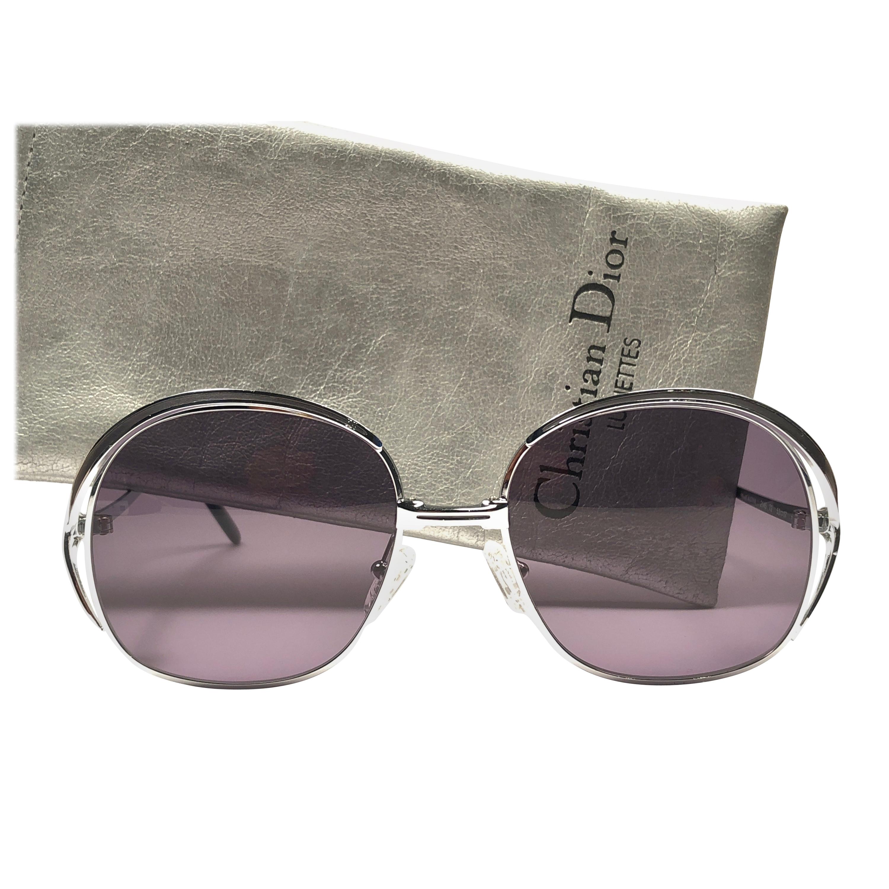 New Vintage Christian Dior 2145 Anthracite Silver Grey Sunglasses 1970's Austria