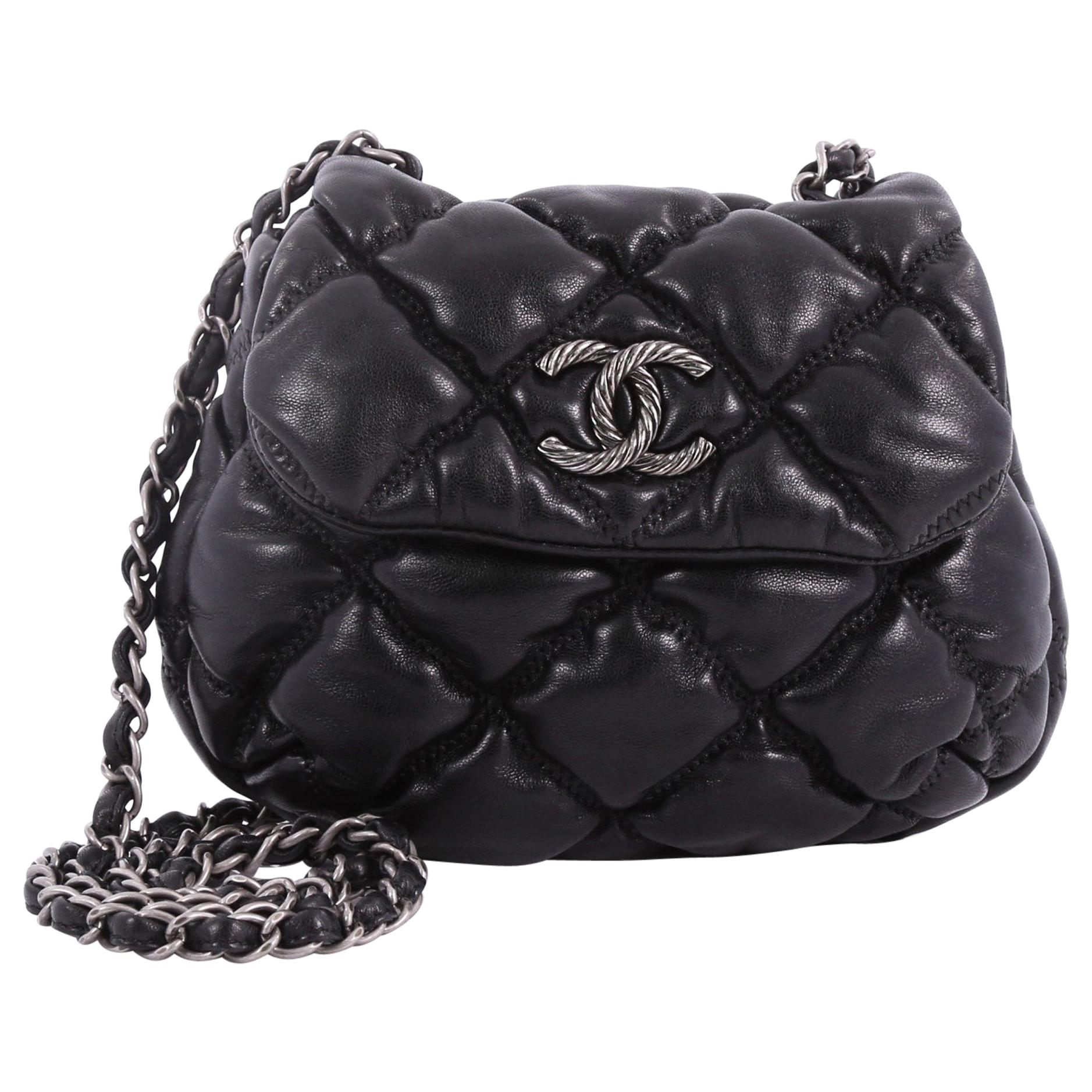 Chanel Pink/Black Bubble Quilted Leather Chesterfield Large Flap