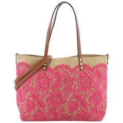 Valentino Glam Rockstud Reversible Tote Lace and Canvas Medium