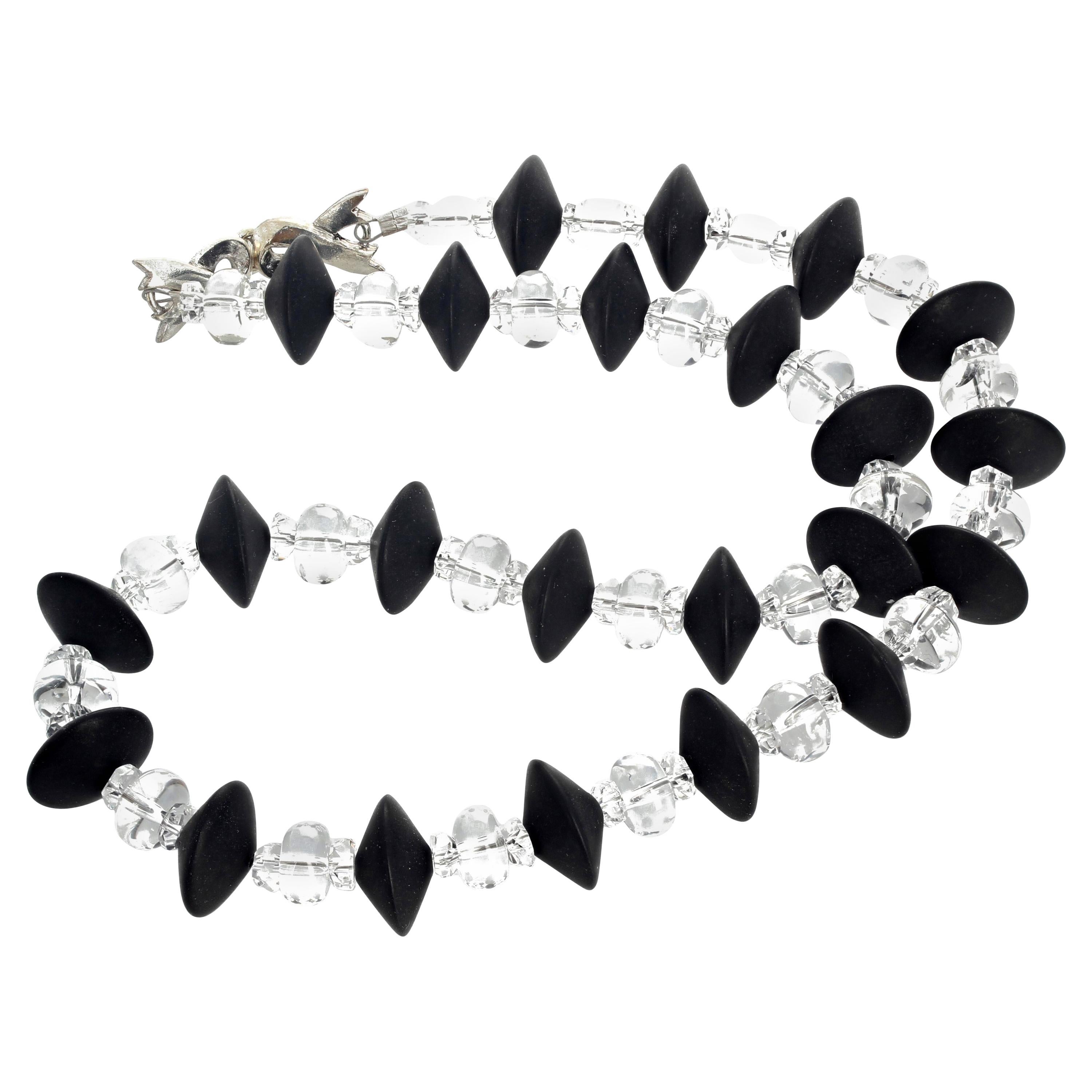 AJD Superbly Elegant Black Onyx & Clear Brilliant Quartz 19.5" Necklace For Sale