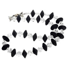 Gemjunky Superbly Elegant Black Onyx & Clear Brilliant Quartz 19.5" Necklace