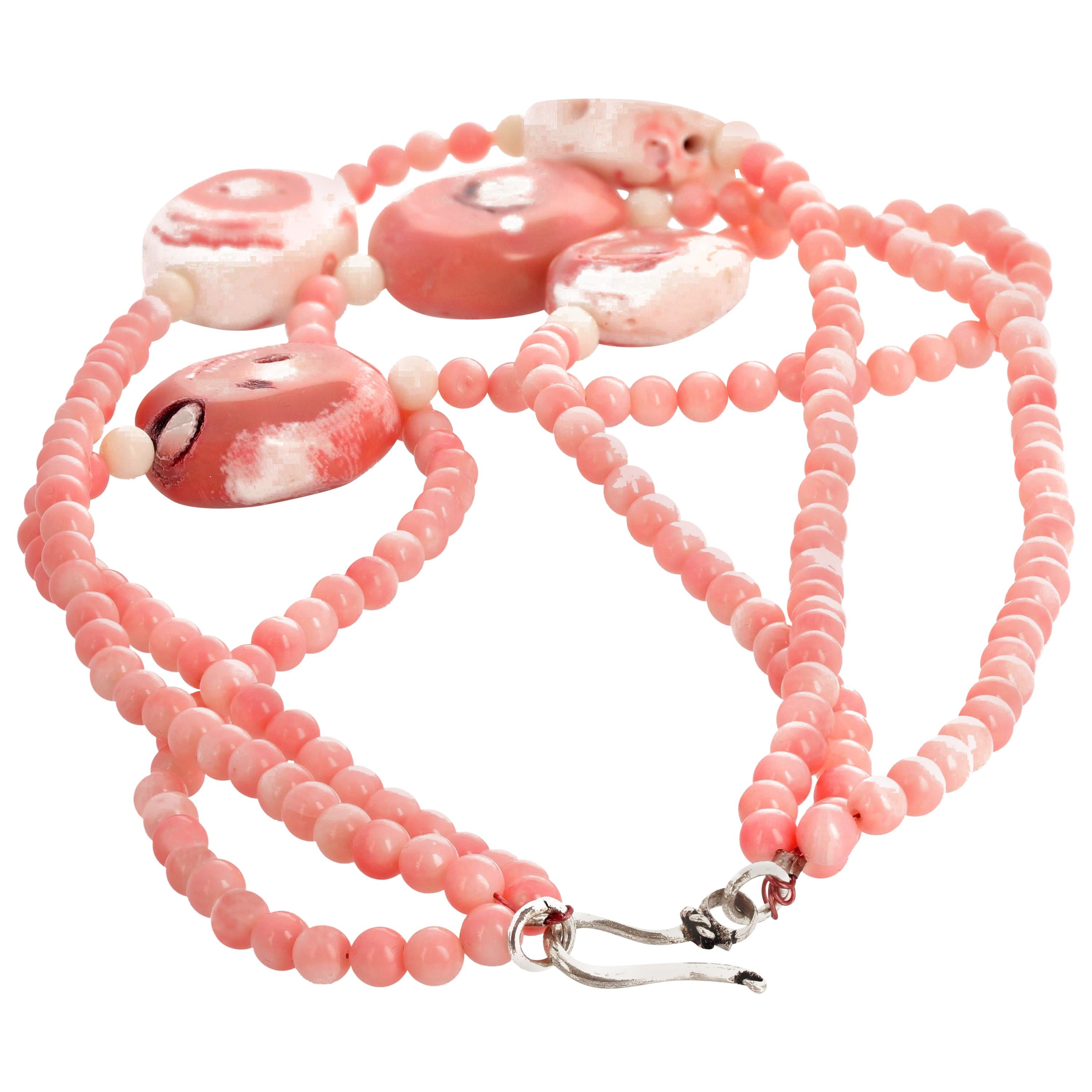 AJD SUPER Chic 17" Spectacular Triple-Strand PinkyPeachy REAL Coral Necklace