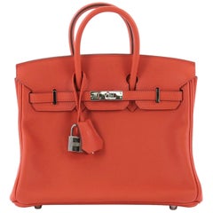 Hermes Birkin Handbag Capucine Swift with Palladium Hardware 25, crafted fr