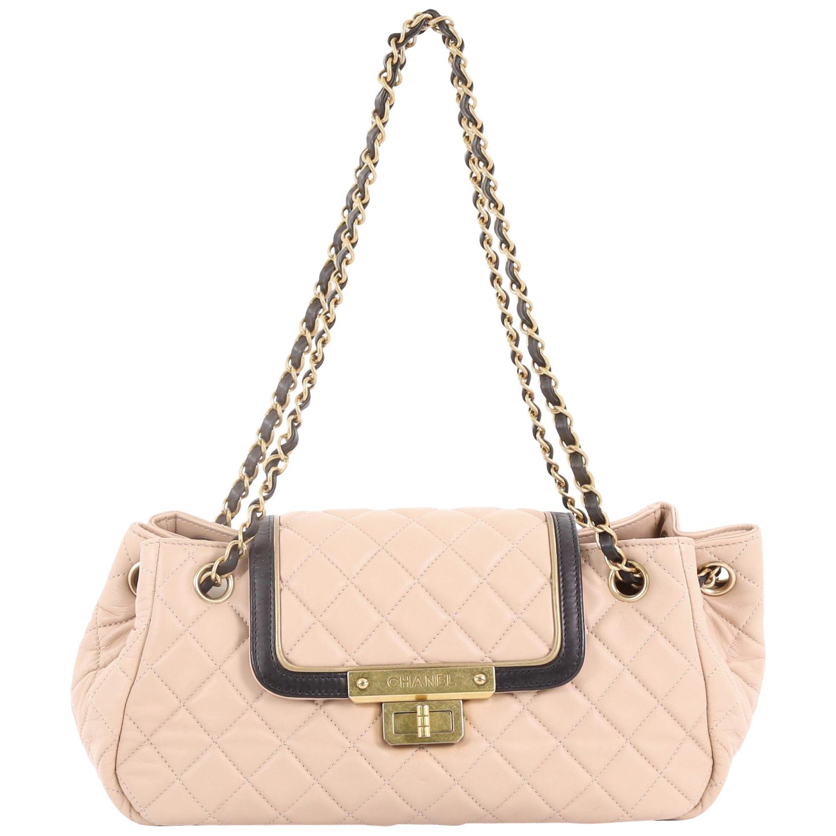 Chanel Tan Quilted Leather East West Flap Bag at 1stDibs