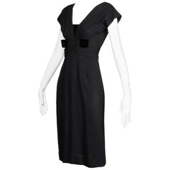1950s Dorothy O
Hara Vintage Black Crepe + Velvet Cocktail Sheath Dress