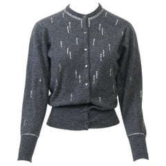 Charcoal Vintage Cardigan with Rhinestones