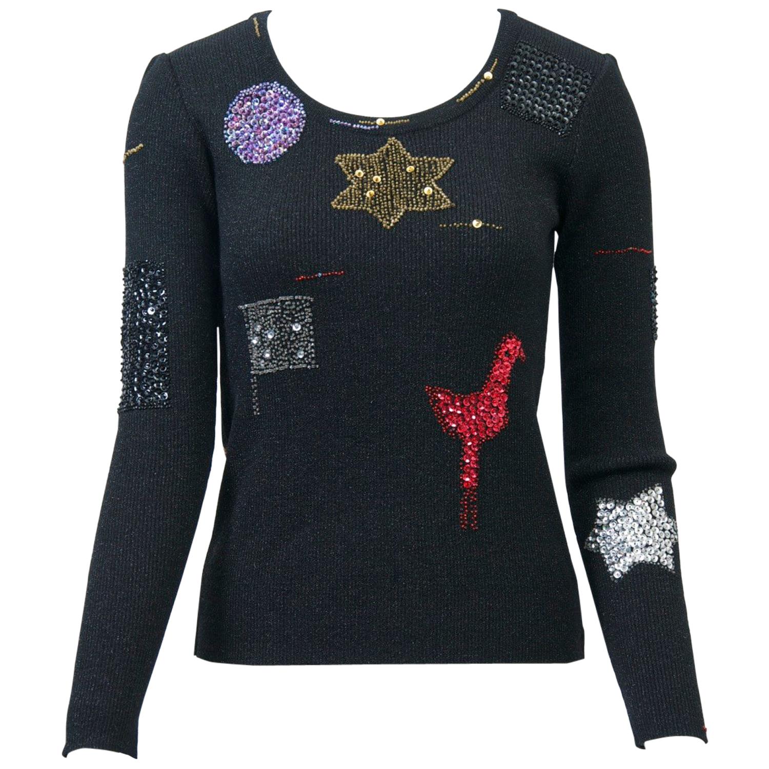 Hanae Mori Decorated Pullover Sweater For Sale