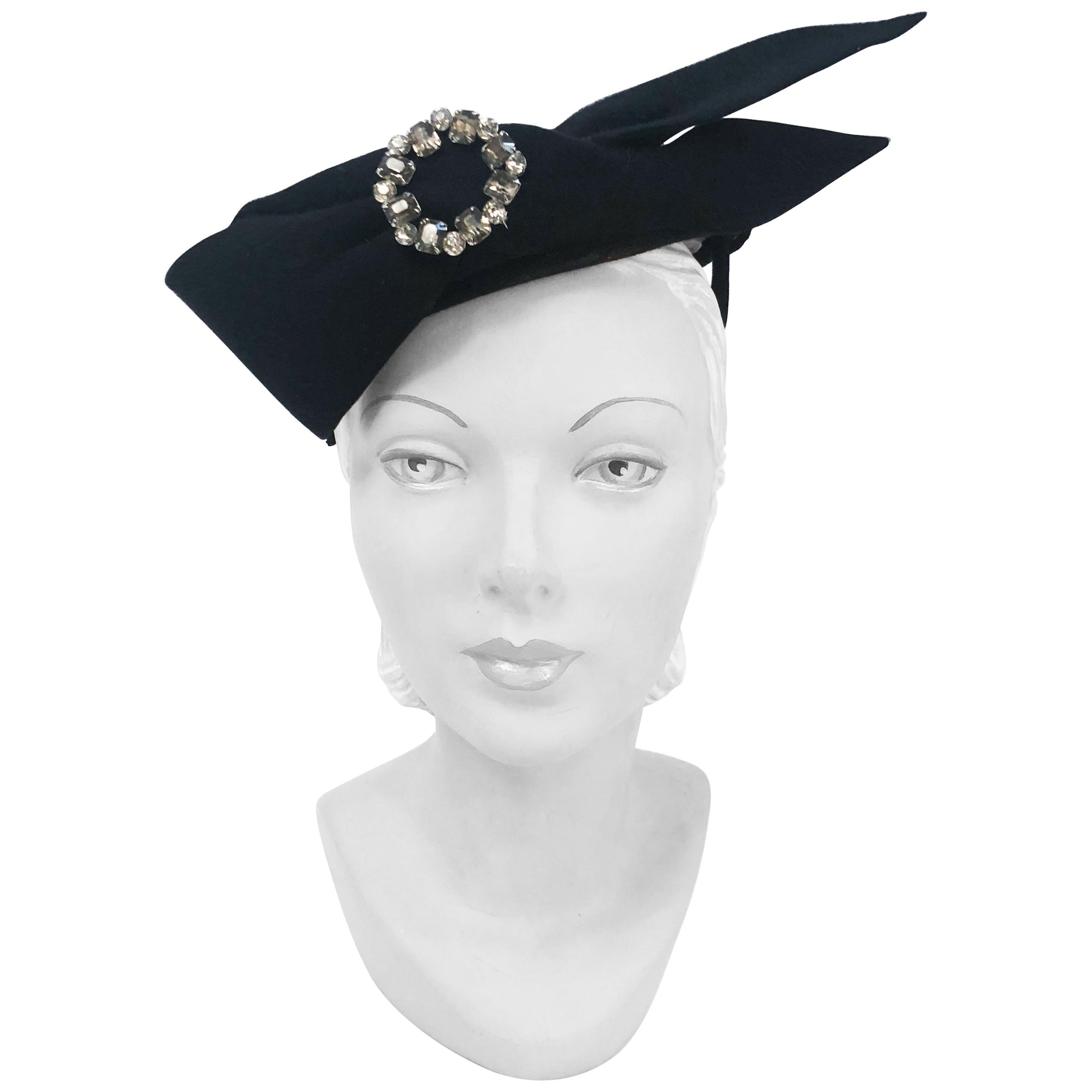 Brown Felt Fifties Hat with Veil and Pearls