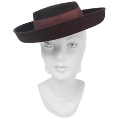 Vintage 1940s Brown Fur Felt Perch Hat 