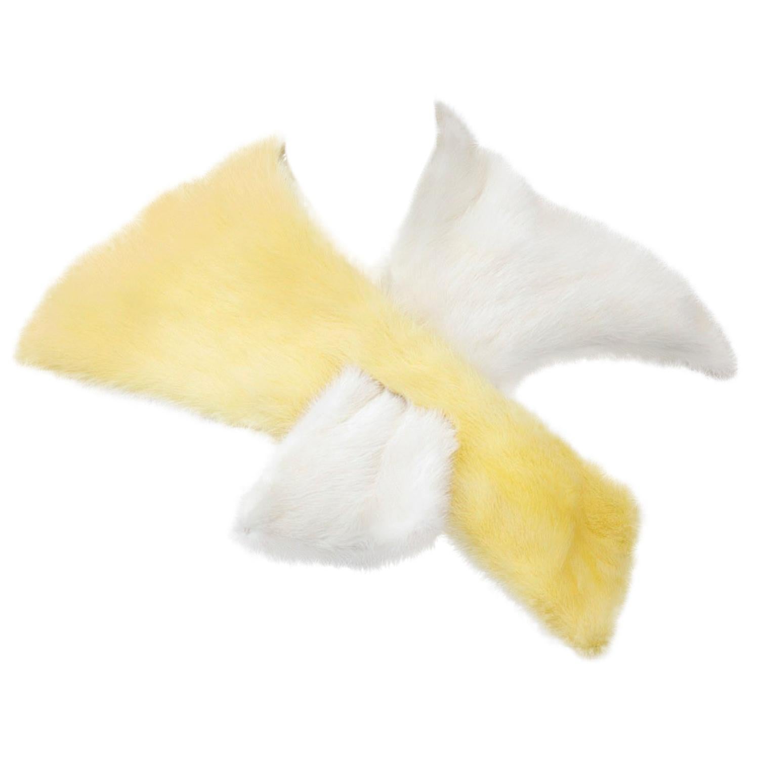 Yellow and White Mink Scarf