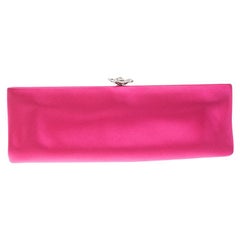 Chanel Pink Satin Crystal Embellished Lock Clutch