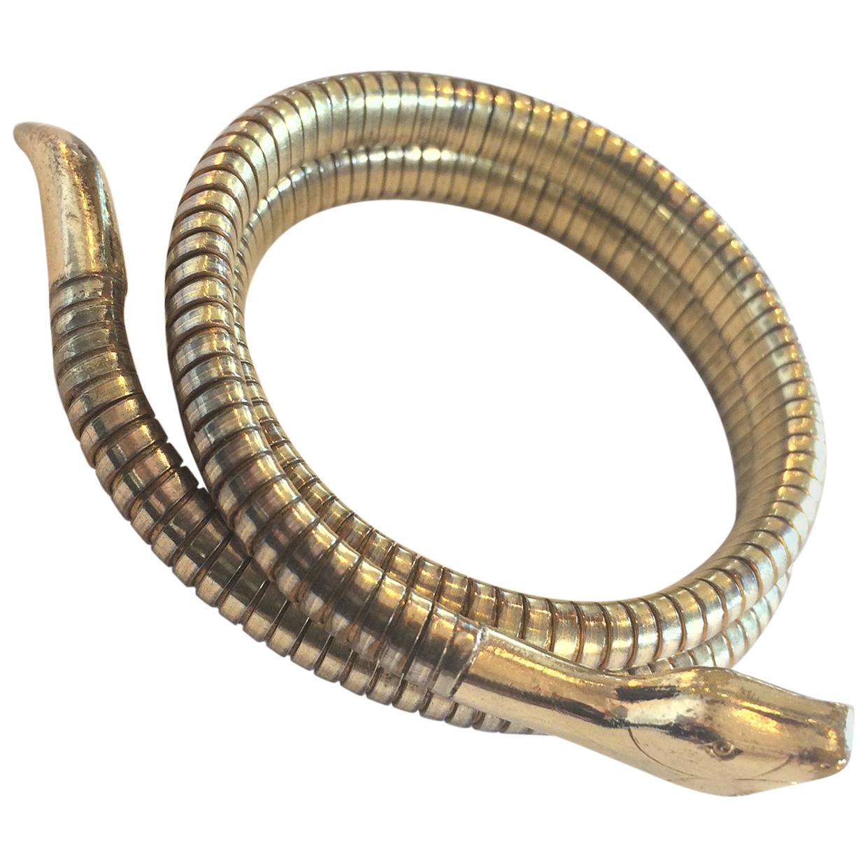 Art Deco 9ct gold snake serpent bangle bracelet