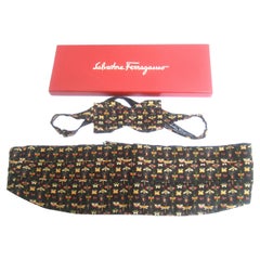 Vintage Salvatore Ferragamo Silk Insect Cummerbund & Bow Tie Set in Ferragamo Box c 1990