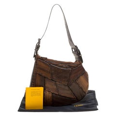 Fendi Brauner Oyster Hobo aus Samt und Leder mit Tigermuster und Holzverzierung