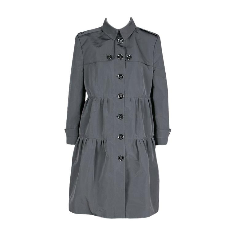 Burberry London Grey Three Quarter Sleeve Button Front Dress Coat L For ...