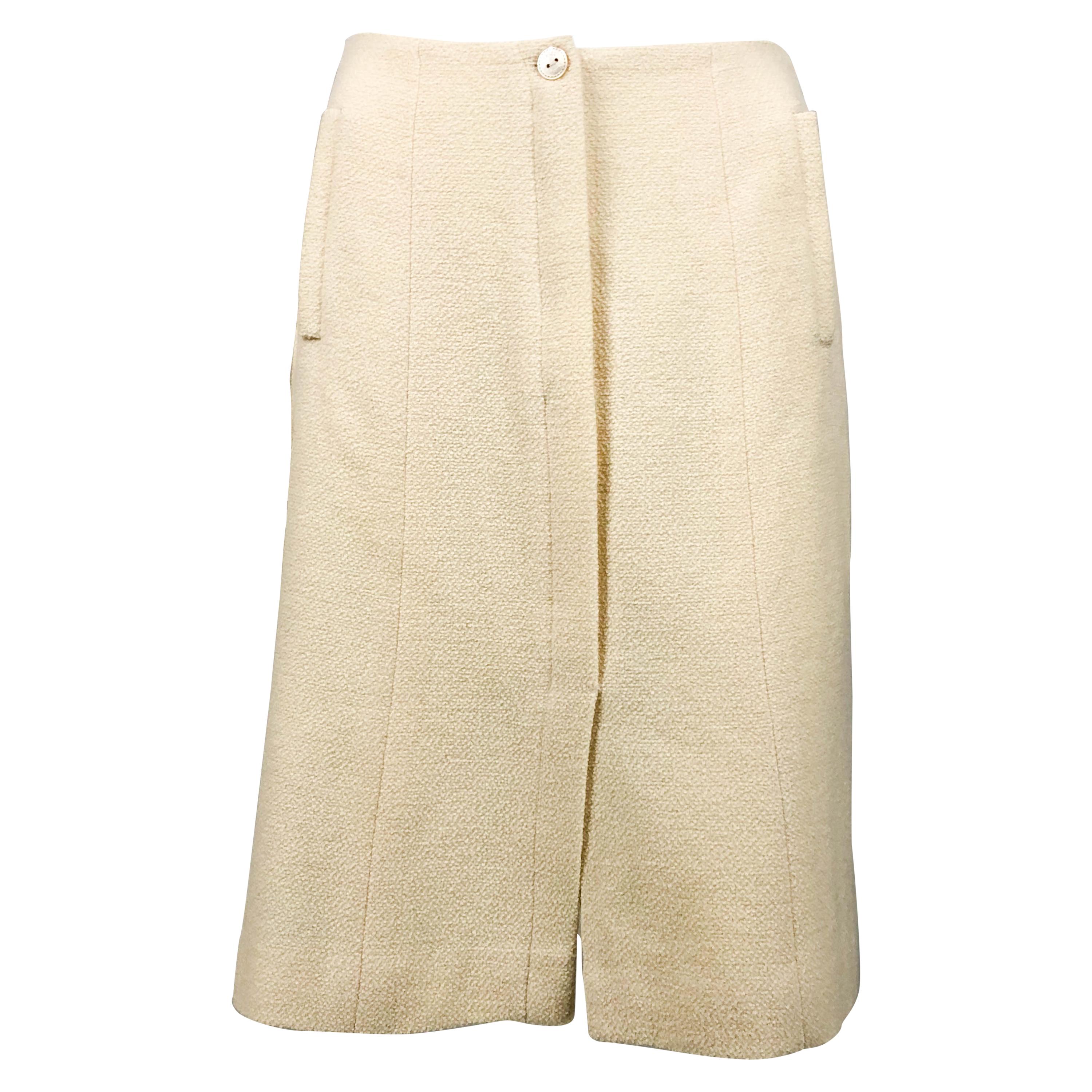 2003 Chanel Cream Wool A-Line Skirt For Sale
