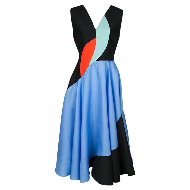 Roksanda Colorblock V-Neck Sleeveless Flared Dress M