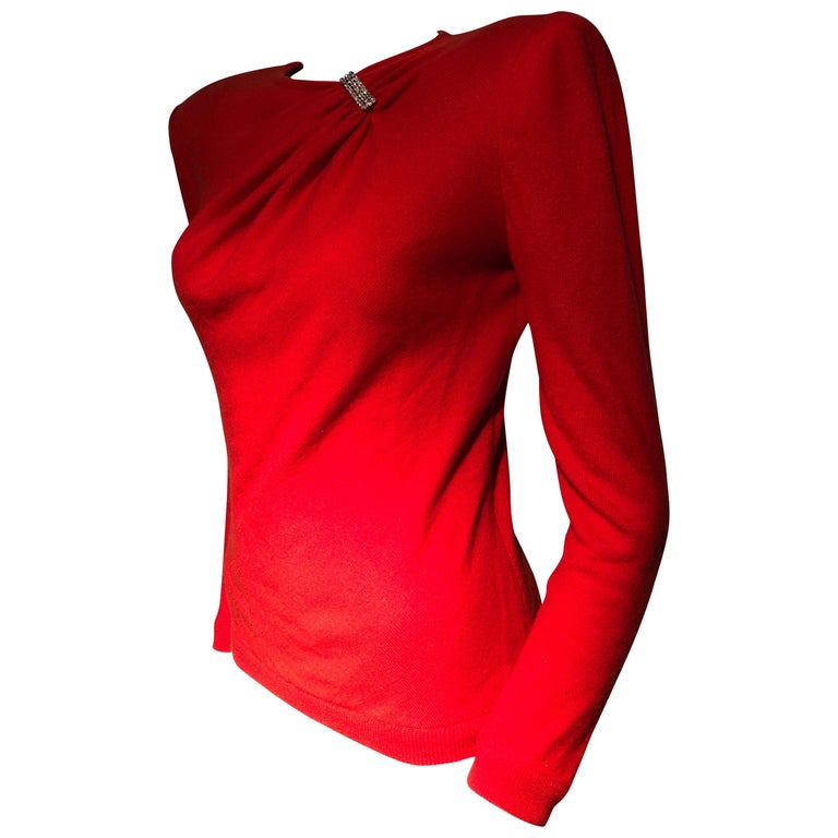 1980s Valentine Red Wool Knit Top W/ Structured Shoulders and ...