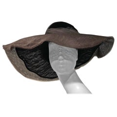 Vintage 1960s Cathay Black Large Brim Hat In Lace Tulle 
Velvet