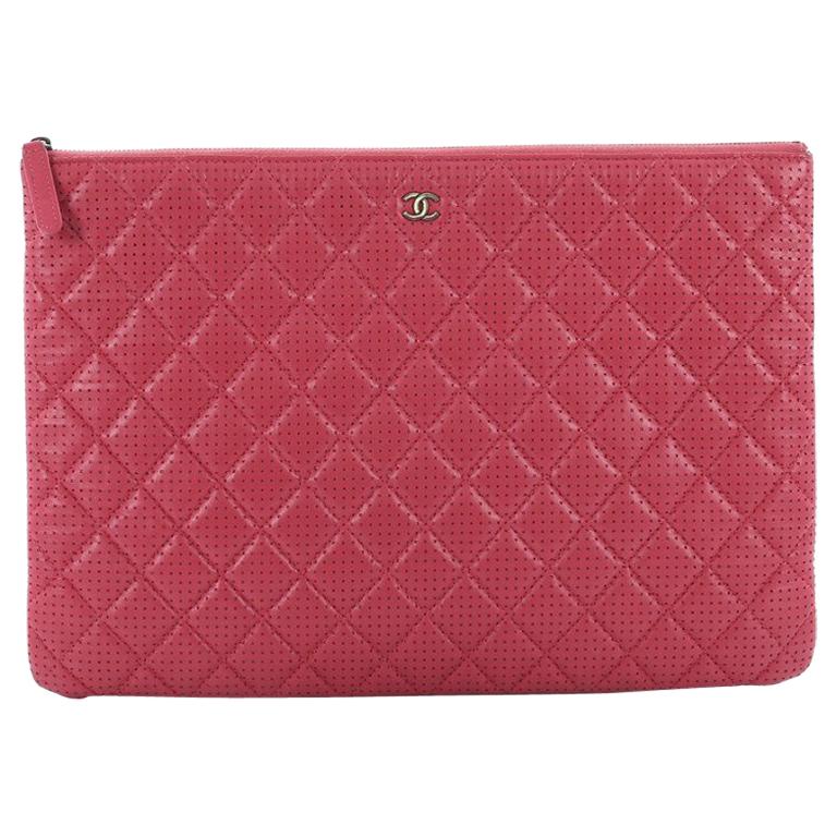 Chanel O Case Clutch Quilted Perforated Lambskin Large