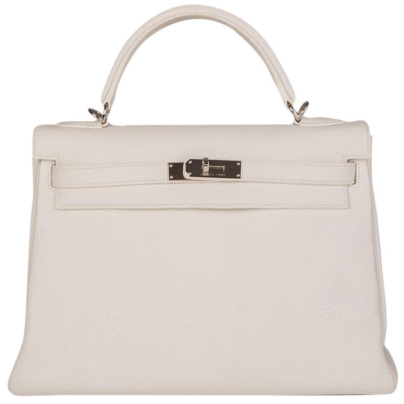 HERMES white Togo KELLY II 32 RETOURNER Bag