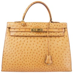 Vintage HERMES Saffron beige Ostrich KELLY I 35 SELLIER Bag