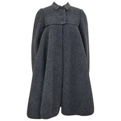 1960s Geoffrey Beene Grey Wool Swing Coat with Leather Trim