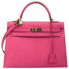 Hermès Kelly 32 Chèvre de Coromandel Sellier Fuchsia PHW