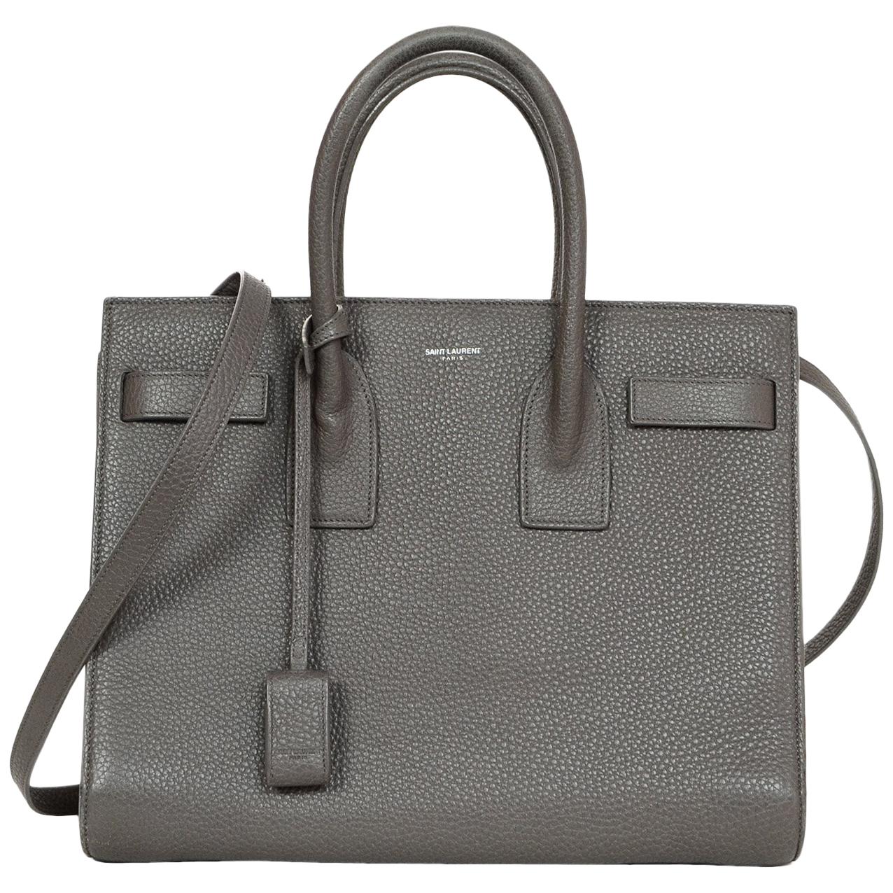 YSL Yves Saint Laurent Grey Pebbled Leather Small Sac De Jour Tote Bag