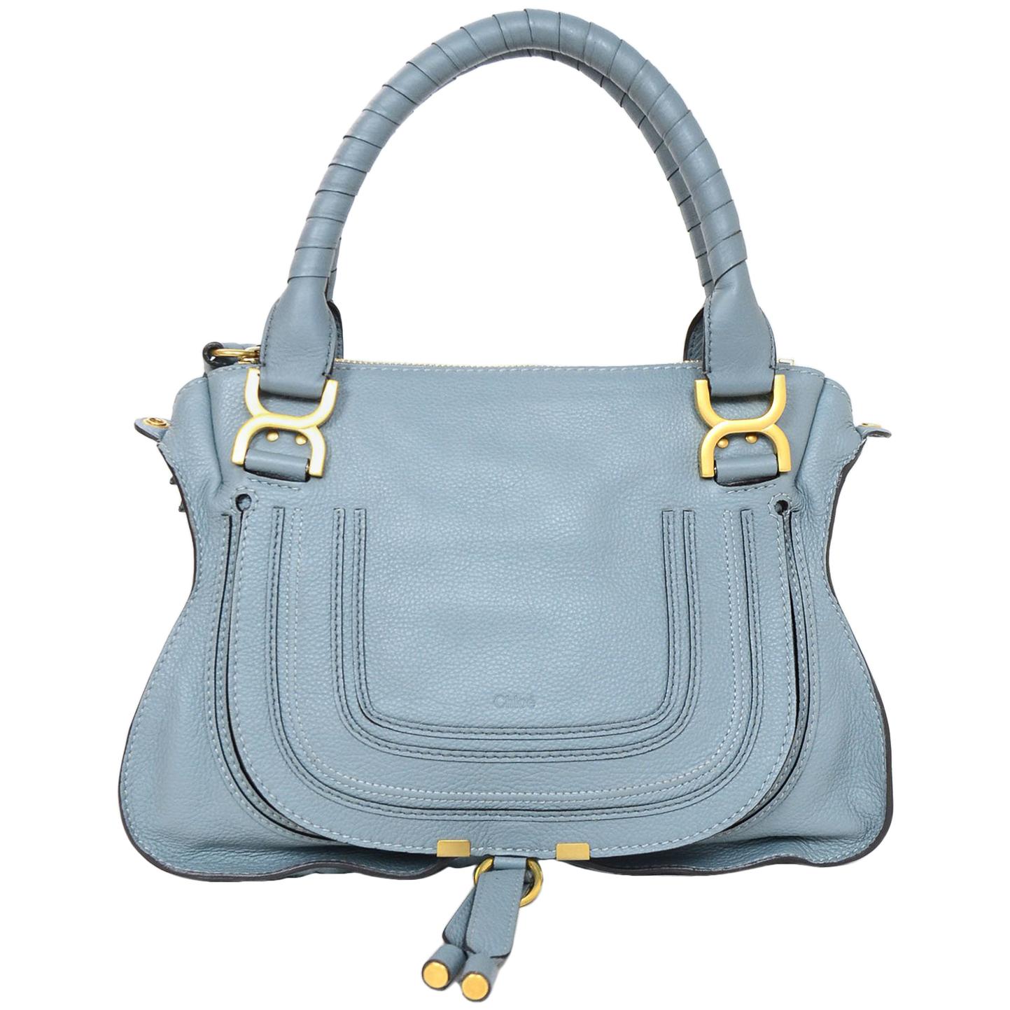 Chloe Cloudy Blue Leather Medium Marcie Satchel Messenger Bag