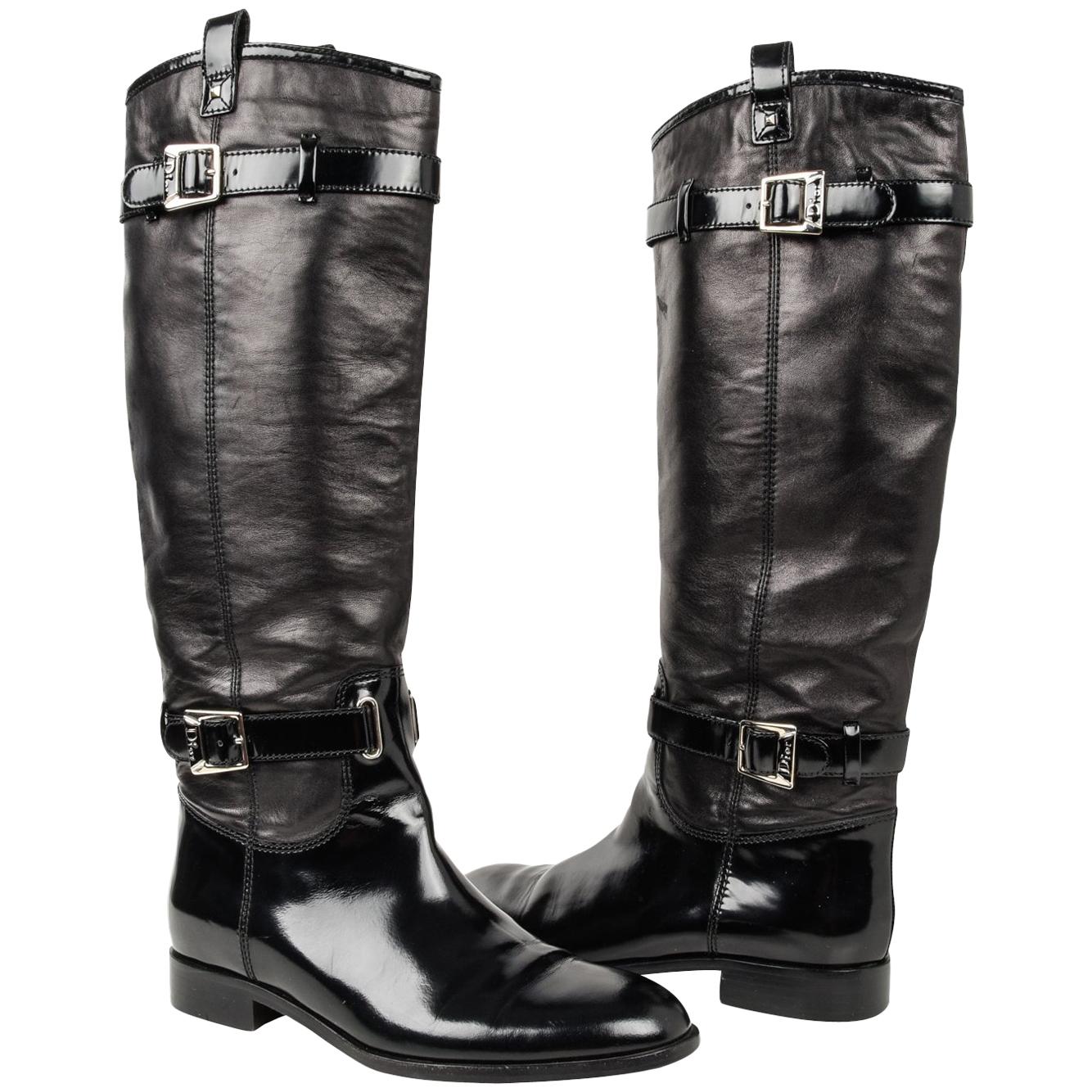 Christian Dior Boot Flat Riding Style Knee High 39 / 9