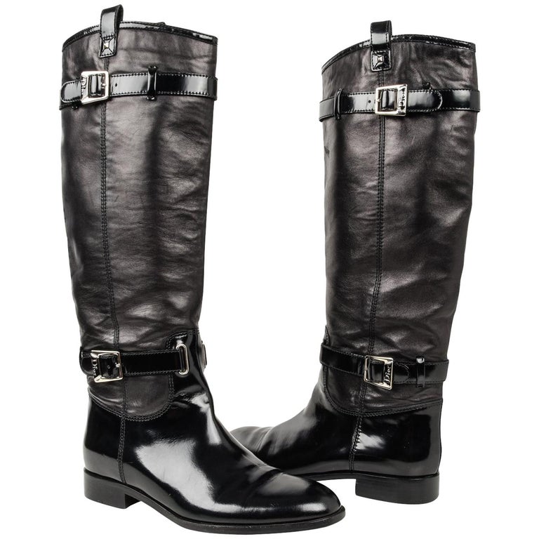 Christian Dior Boot Flat Riding Style Knee High 39 9 At 1stdibs 