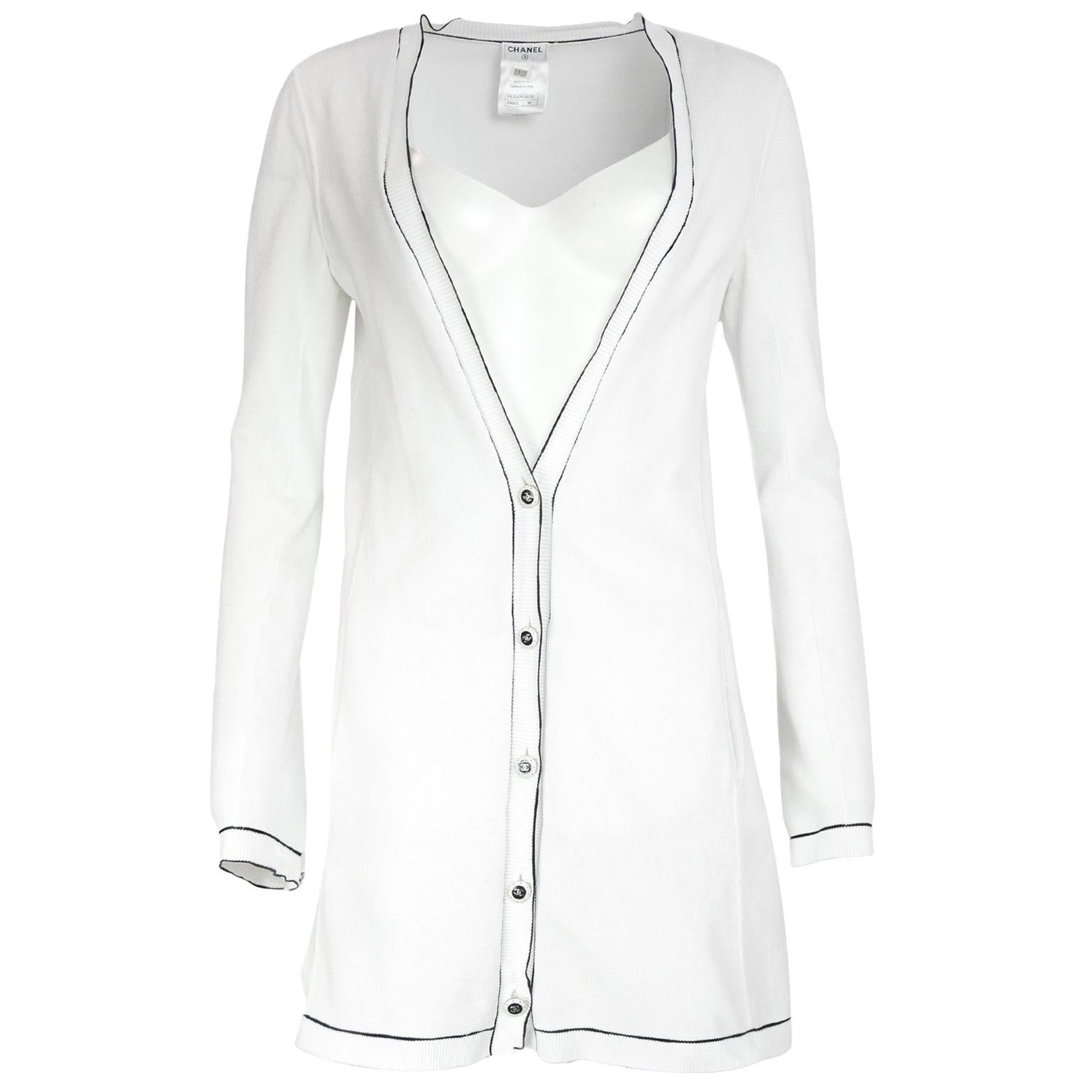 white cardigan with black trim