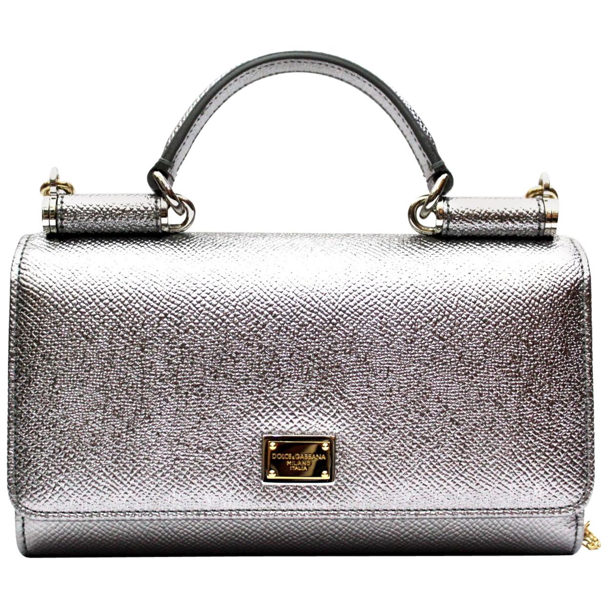 Dolce & Gabbana Silver Laminated Leather Mini Von Bag