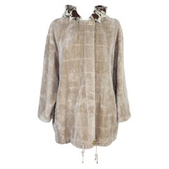 1980s Gianfranco Ferre Beige Viscose Faux Fur Hoodie Jacket