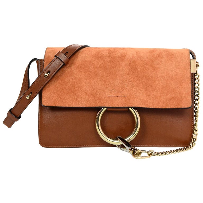 Chloe Tan Leather/Suede Small Faye Crossbody Bag W/ Dust Bag For Sale