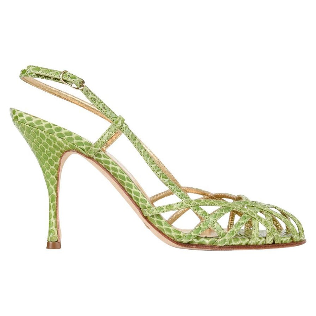 Dolce&Gabbana Shoe Green Snakeskin Strappy 37.5 / 7.5 Mint For Sale