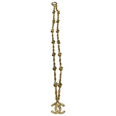 Chanel 1980s Gold and Rhinestone CC Pendant Necklace